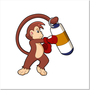 Monkey at Boxing with Punching bag Posters and Art